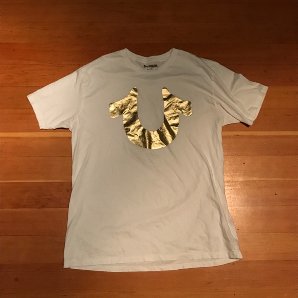 true religion white and gold t shirt